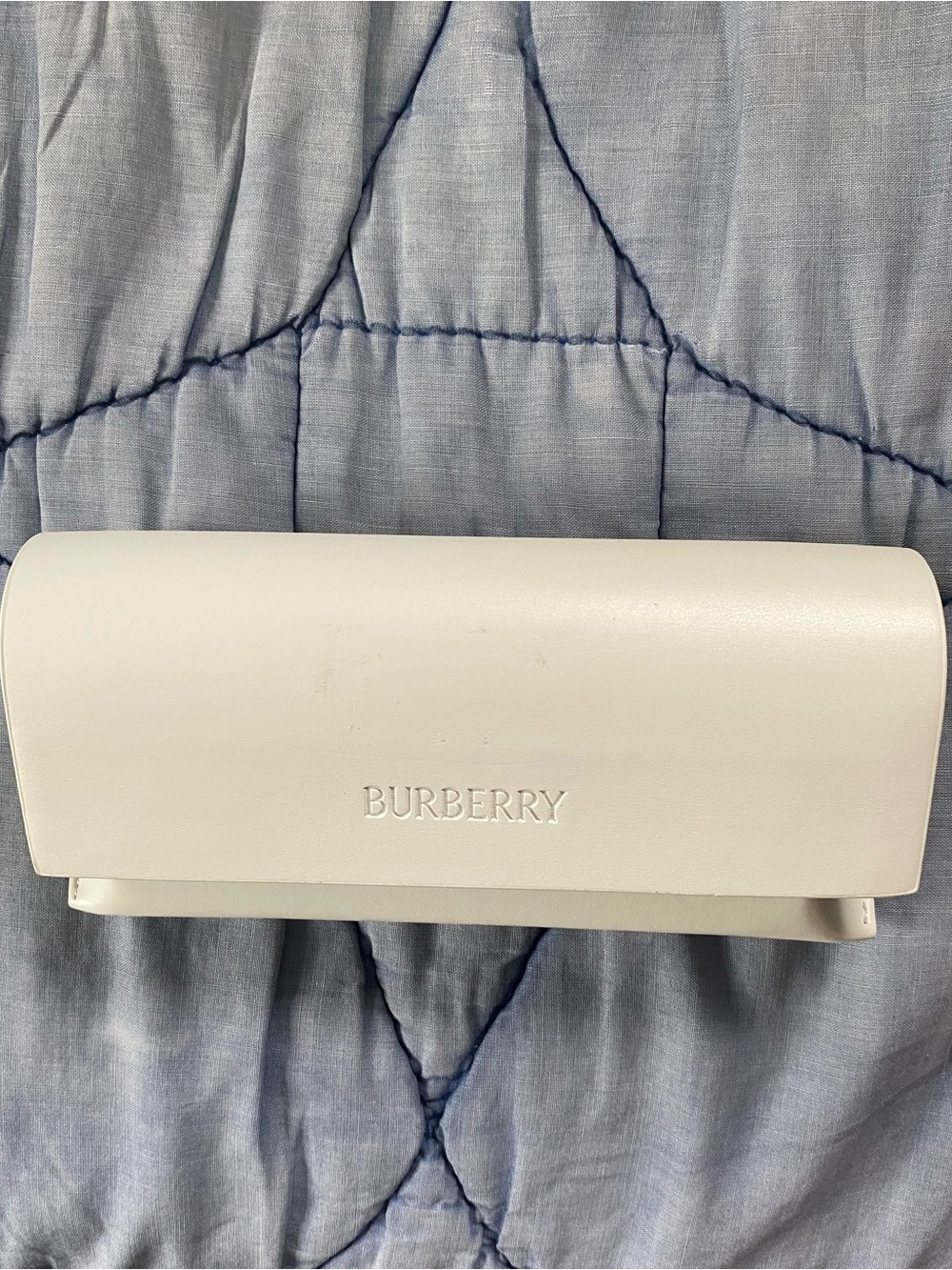White Burberry Embossed Glasses Case with Authentication Packet and New Cloth.
